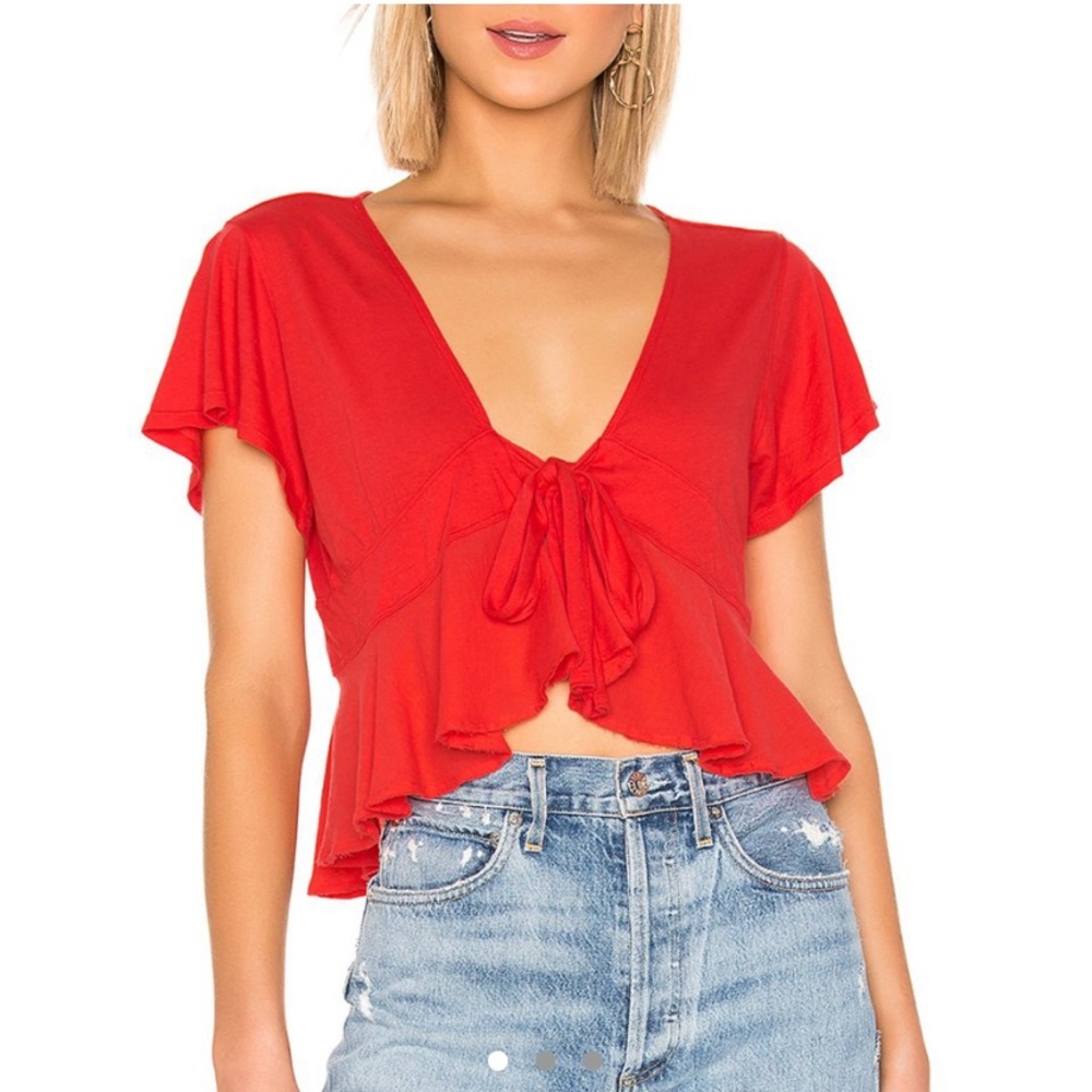 Free People Red Front Tie Tee